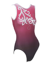 Sleeveless Gymnastics Leotard in red with silver swirl pattern