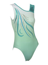 Sleeveless Gymnastics Leotard in avocado green with gold and green swirl pattern