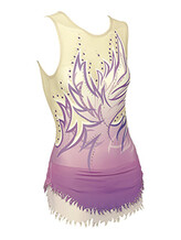 Rhythmic, Ice Skating or Roller blading Leotard dress in Cream with Maple tree design in Purple with silver sequin details