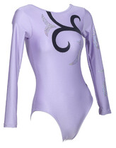 Long sleeve Gymnastics Leotard fully in Lilac with Black drawn curls and Silver