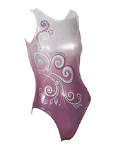 Sleeveless Gymnastics Leotard with colour fade from white to pink with white and pink swirl pattern