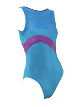 Sleeveless Gymnastics Leotard in blue and purple with line pattern