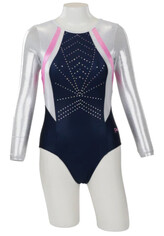 Long sleeve Gymnastics Leotard with Black curls on left side of leotard and full Turquoise