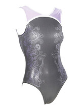 Sleeveless Gymnastics Leotard in black and white with swirl pattern