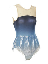 Rhythmic, Ice Skating or Roller blading  Sleeveless Leotard Dress in Ocean Blue and Cream with Silver sequin and details