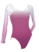 Long Sleeve Gymnastics Leotard with fade White and Raspberry on sleeve and whole colour Raspberry