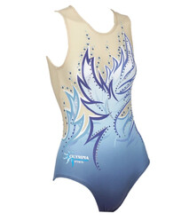 Long Sleeve Gymnastics Leotard with flower Silver sequin spiral and a colour fade of Light Blue and Green