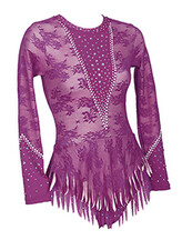 Rhythmic, Ice Skating or Roller blading Long Sleeve Leotard dress in Port Lace with flowers and silver sequin and details