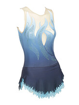 Rhythmic, Ice Skating or Roller blading Leotard dress in Blue with flames and silver sequin details