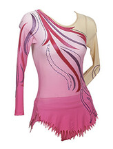 Rhythmic, Ice Skating or Roller blading Long Sleeve Leotard dress in Raspberry with curls and silver sequin details with the left sleeve in Cream