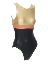 Sleeveless Gymnastics Leotard in black orange and yellow with line pattern