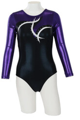 Long sleeve Gymnastics Leotard with the right sleeve White and left sleeve in Royal with Turquoise curls and leotard in Royal