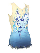 Rhythmic, Ice Skating or Roller blading Leotard dress in Cream with Maple tree design in Turquoise with silver sequin details