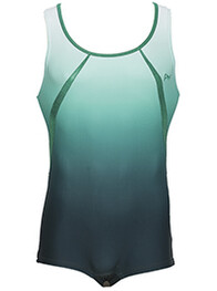 Men's and Boys Unitards Gymnastics in Green with Neck outlined in Darker Green and below with Stripe on sides of Chest and armpits