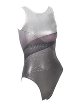 Sleeveless Gymnastics Leotard in white and brown with line pattern