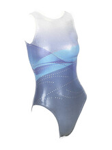 Sleeveless Gymnastics Leotard in white and blue with line pattern
