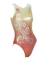 Sleeveless Gymnastics Leotard with colour fade from yellow to orange with white and orange swirl pattern