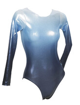 Long sleeve Gymnastics Leotard with faded colours of Silver and Wedgewood Blue