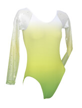 Long Sleeve Gymnastics Leotard with fade White and Slightly Yellow and Green and the middle Faded with Yellow and Green colour Citrus
