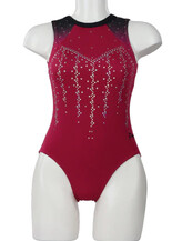 Long Sleeve Gymnastics Leotard with Silver sequin spiral flames with colour fade of Black and Red 