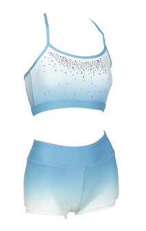  2 Piece Gymnastics set faded with the colours of Sky Blue and White with Silver sequin dots all Turquoise