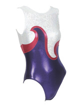 Sleeveless Gymnastics Leotard in white purple and red with fire pattern