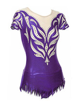 Rhythmic, Ice Skating or Roller blading Cap Sleeve Leotard dress in Purple and Cream with a curl Eucalyptus and silver sequin and details