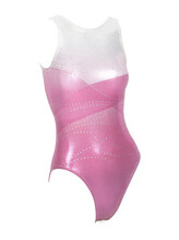 Sleeveless Gymnastics Leotard in white and pink with line pattern