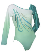 Long Sleeve Gymnastics Leotard with Green and Silver spiral sequin colour Avocado