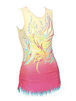 Rhythmic, Ice Skating or Roller blading Leotard dress in Fluro with spikes flames design and Silver sequins and details