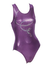 Sleeveless Gymnastics Leotard in purple with silver swirl pattern