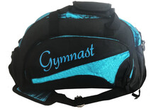 Sports Bag Gymnastics in Black and Turquoise Blue with "Gymnast" Logo in Turquoise