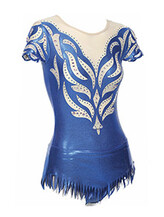 Rhythmic, Ice Skating or Roller blading Cap Sleeve Leotard dress in Royal and Cream with a curl Eucalyptus and silver sequin and details