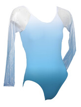 Long Sleeve Gymnastics Leotard with fade White and Cyan on sleeves and middle with faded Cyan and light Sky Blue