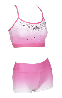  2 Piece Gymnastics set faded with the colours of Pink and White with Silver sequin dots all Cerise