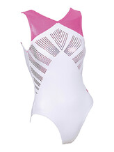 Sleeveless Gymnastics Leotard in pink and white with line pattern