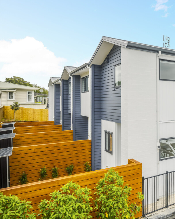 Outdoor patio area of town houses