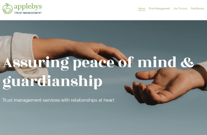 website content for Applebys Trust Management. Image shows a text section and abstract design sample from the website