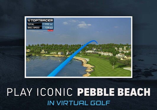Virtual golf screen 'Play Iconic Pebble Beach' on Top Tracer