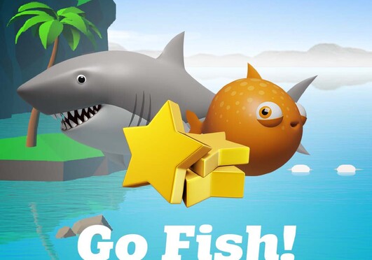Go Fish game on Toptracer - a shark, fish, and star 3d graphic