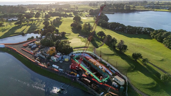 Bird's eye view of the launch site at the Clarks Beach Golf Club