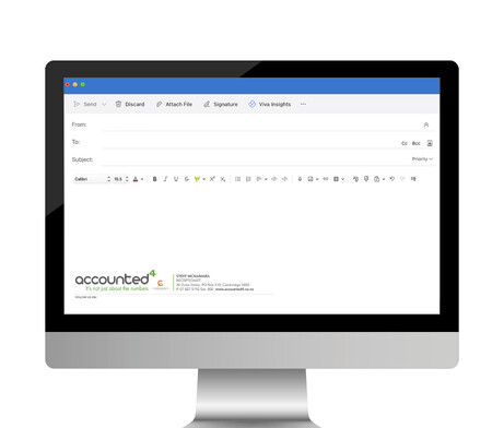 Accounted4 email signature designed by Kaz - Design. Brand. Web.