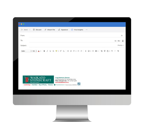 Waikato Stonecraft email signature designed by Kaz - Design. Brand. Web.