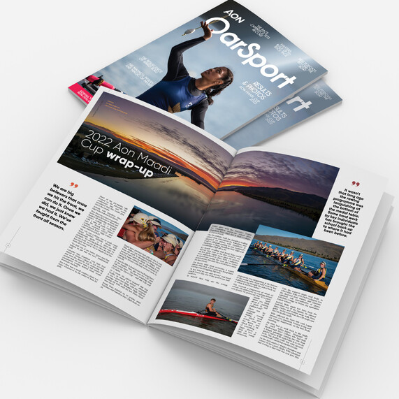 Rowing NZ Oarsport Magazine editorial layouts designed by Kaz – Design. Brand. Web.