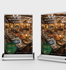 Need an A3 pull up banner designed? Kaz – Design. Brand. Web. designs pull up banners for Hobbiton