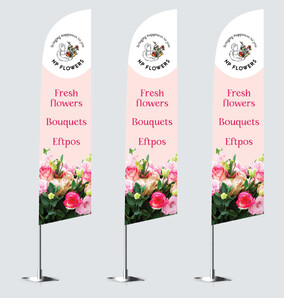 Kaz designs Flags, windblades and banners, like the flags for NP Flowers