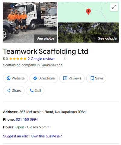 A Google Business Profile for Teamwork Scaffolding Ltd with information about the business