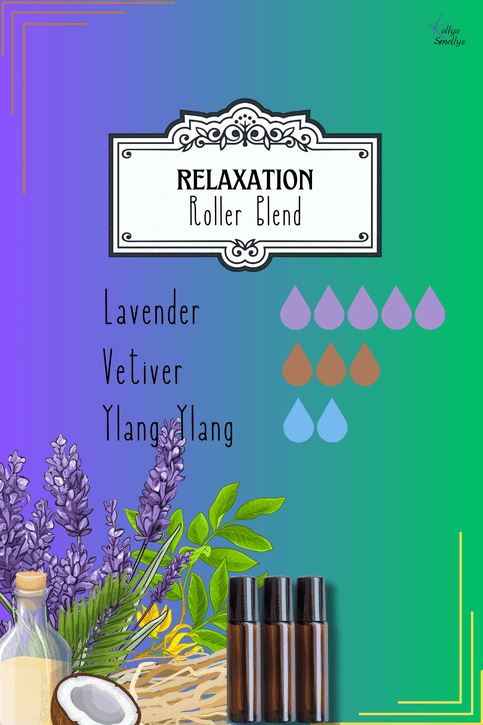 a pretty coloured background with an essential oil roller blend recipe