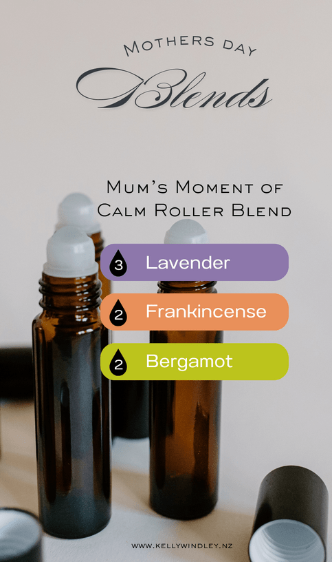 a pretty coloured background with an essential oil roller blend recipe