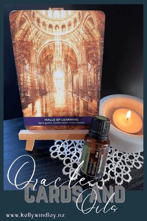 Halls Of Learning Oracle Card, Rosemary Essential Oil, Candle and Doily